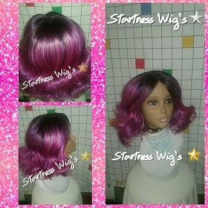 Glamorous pink synthetic short lace front wig